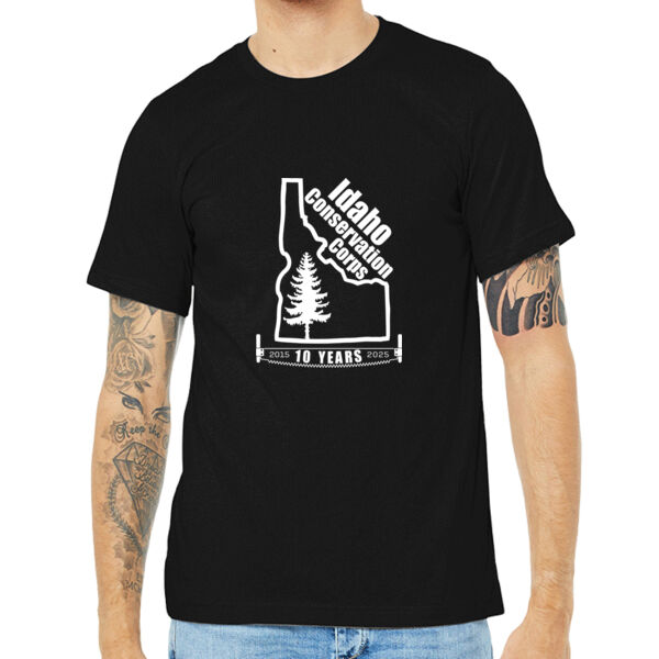 Bella + Canvas Idaho Conservation Corps "10 Years" Printed- - Unisex Heather CVC Short Sleeve Tee Thumbnail